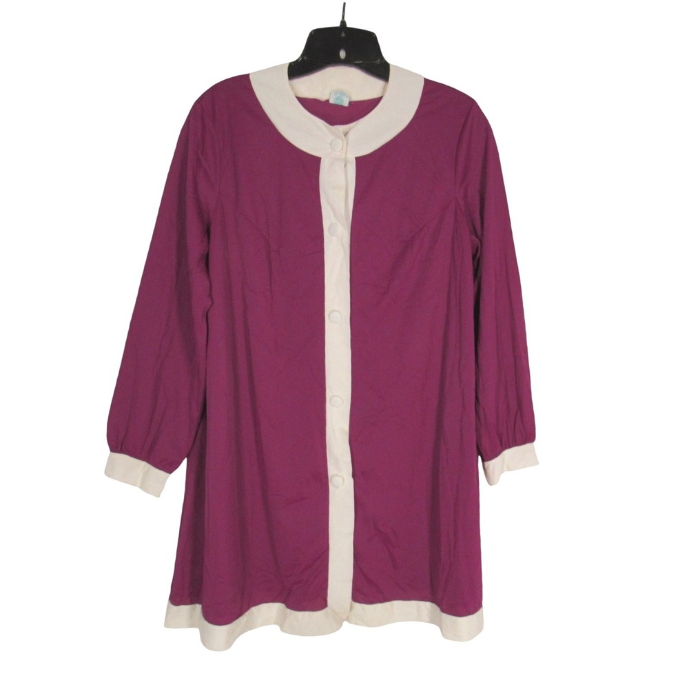 VTG GAYMODE PENNEYS Silky Plum BUTTON-UP Lounge SHORT ROBE OR SHIRT Sz 38 (L)
